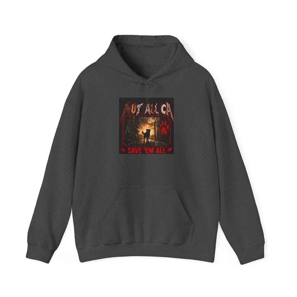 Save Em All Rescue Dog Metal Band Parody Hoodie Gildan 18500 Funny Sweatshirt